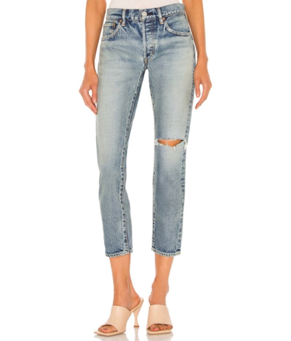 Moussy Vintage Leonard Tapered Slim Jeans Distressed US 25 Light Wash